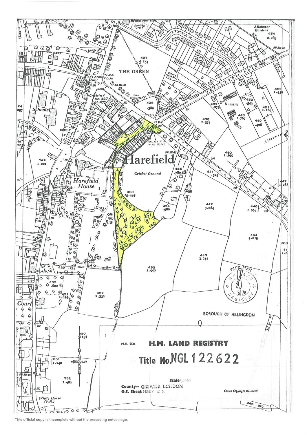 Harefield plot of land